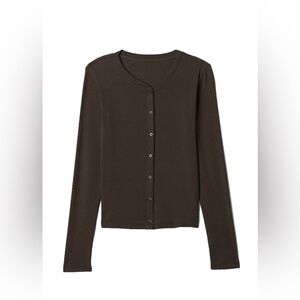 Gap modern rib cardigan petite small terra brown